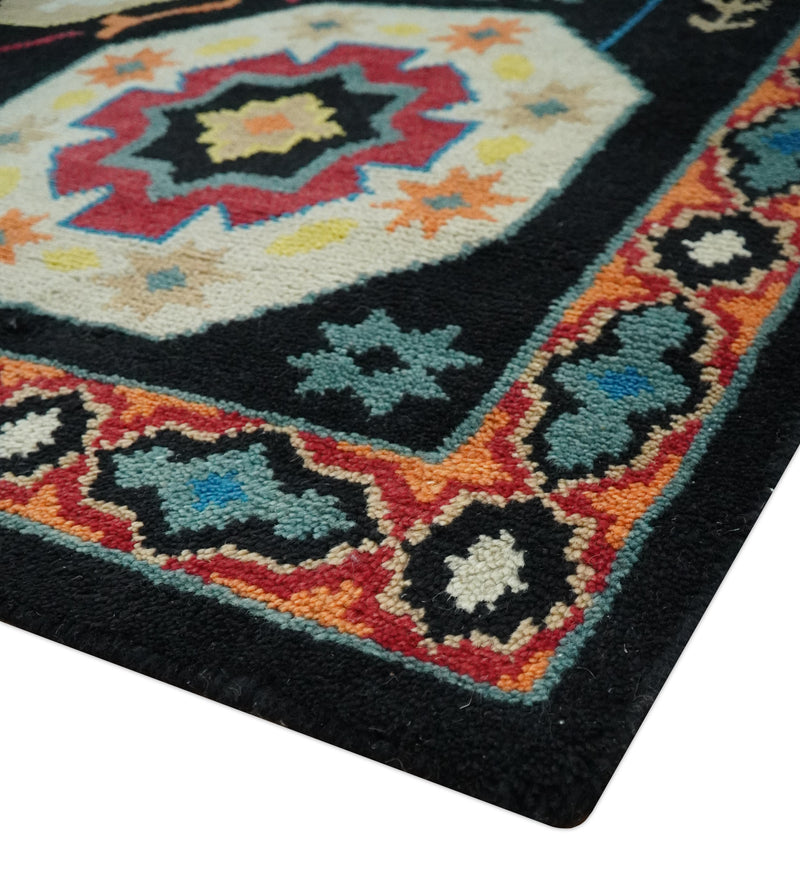 Custom Made Colorful Black, Maroon and Beige Traditional Mamluk Design wool Rug