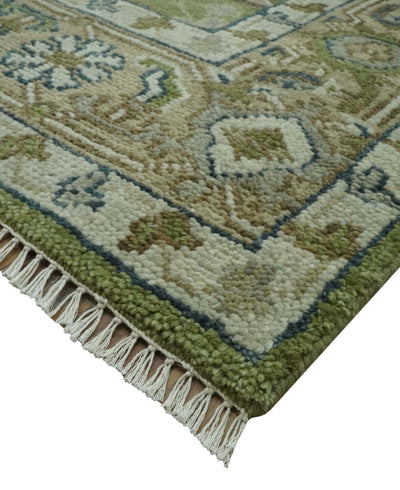 Custom Made Hand Knotted Traditional Green, Silver and Charcoal wool area rug