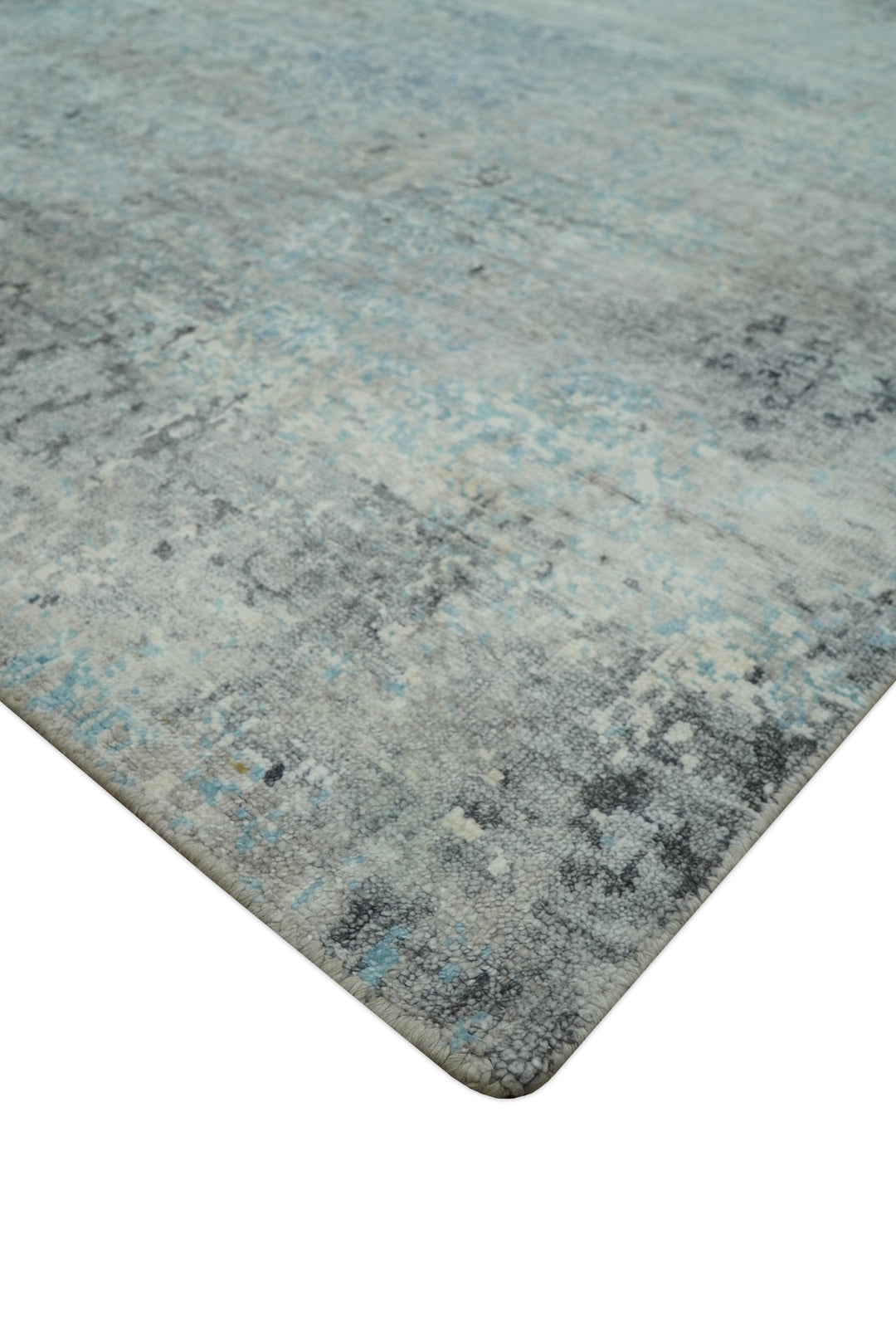Abstract Blue And Gray  8x10 Hand Knotted Bamboo Silk Area Rug