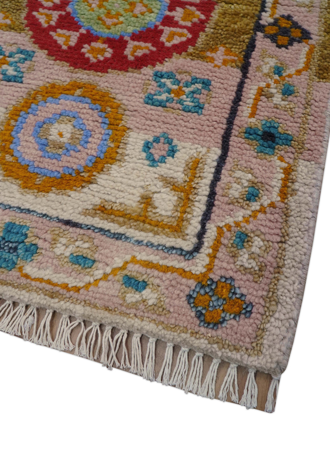 Hand knotted 2x3 Peach And Red Traditional Khotan Design Wool Rug