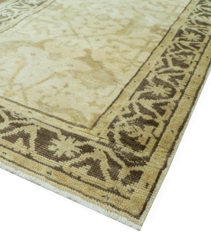 Beige And Brown Traditional Oushak Design Hand Knotted 3x5 Wool Area Rug
