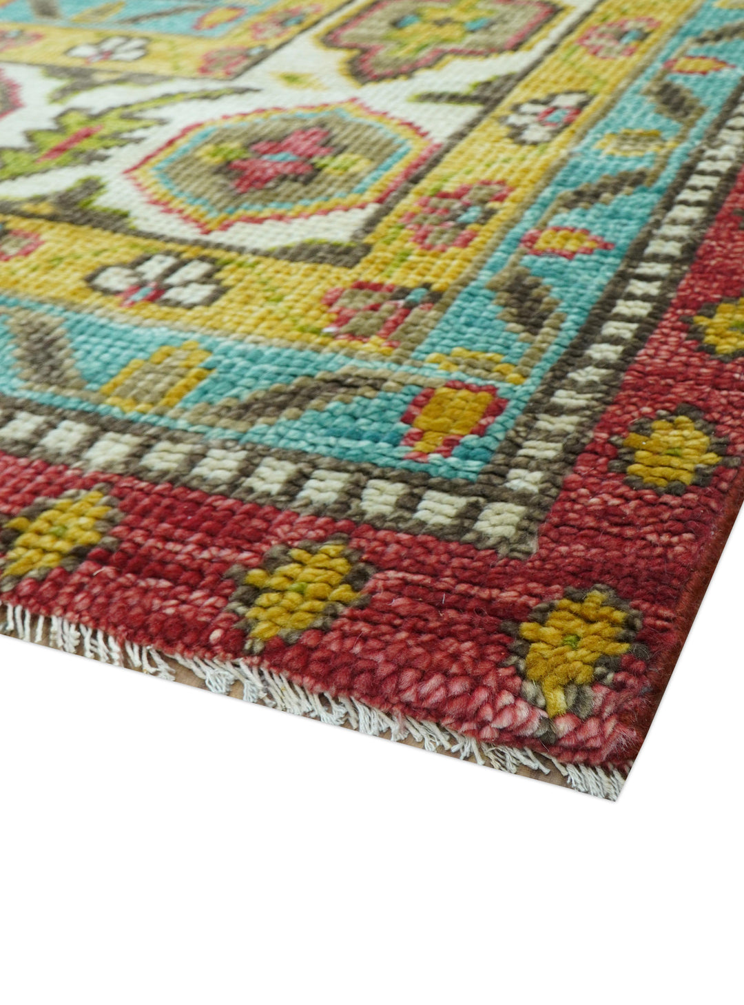 Custom Made Traditional Serapi Red And Blue Hand Knotted Wool Rug