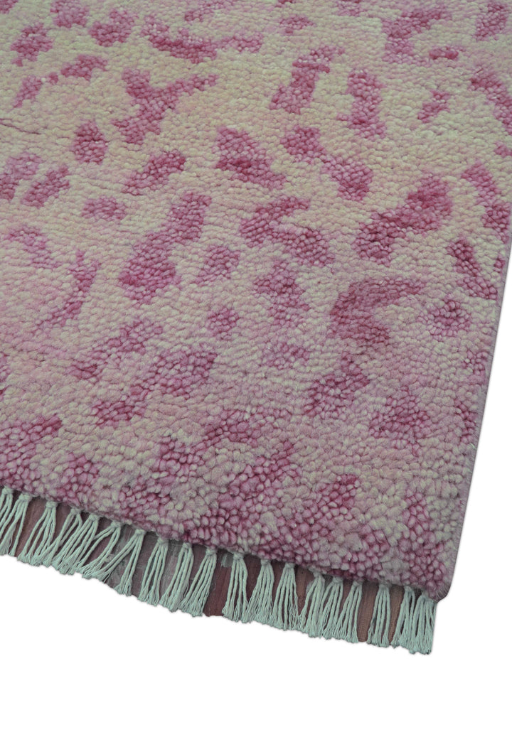 Custom Made Pink Contemporary Abstract Leopard Print Hand Knotted Wool Rug