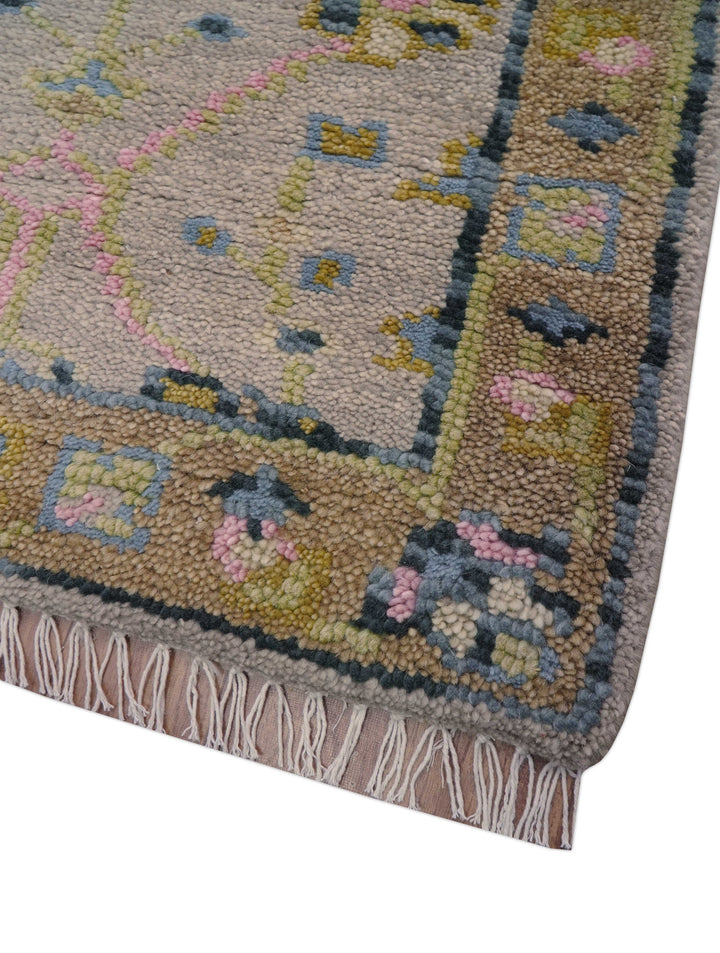 Hand Knotted 2x3 Traditional Style Taupe And Brown Wool Rug