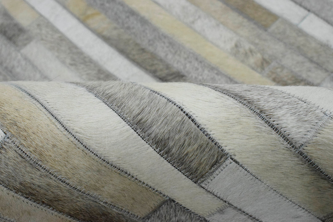 Ready to Ship Modern Stripe Beige And Silver Handmade 5x8 Leather Rug