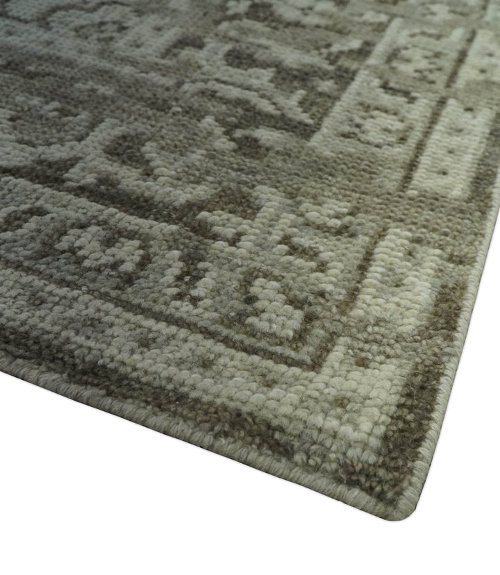 Traditional Turkish Design Beige And Brown Hand Knotted Custom Made wool rug