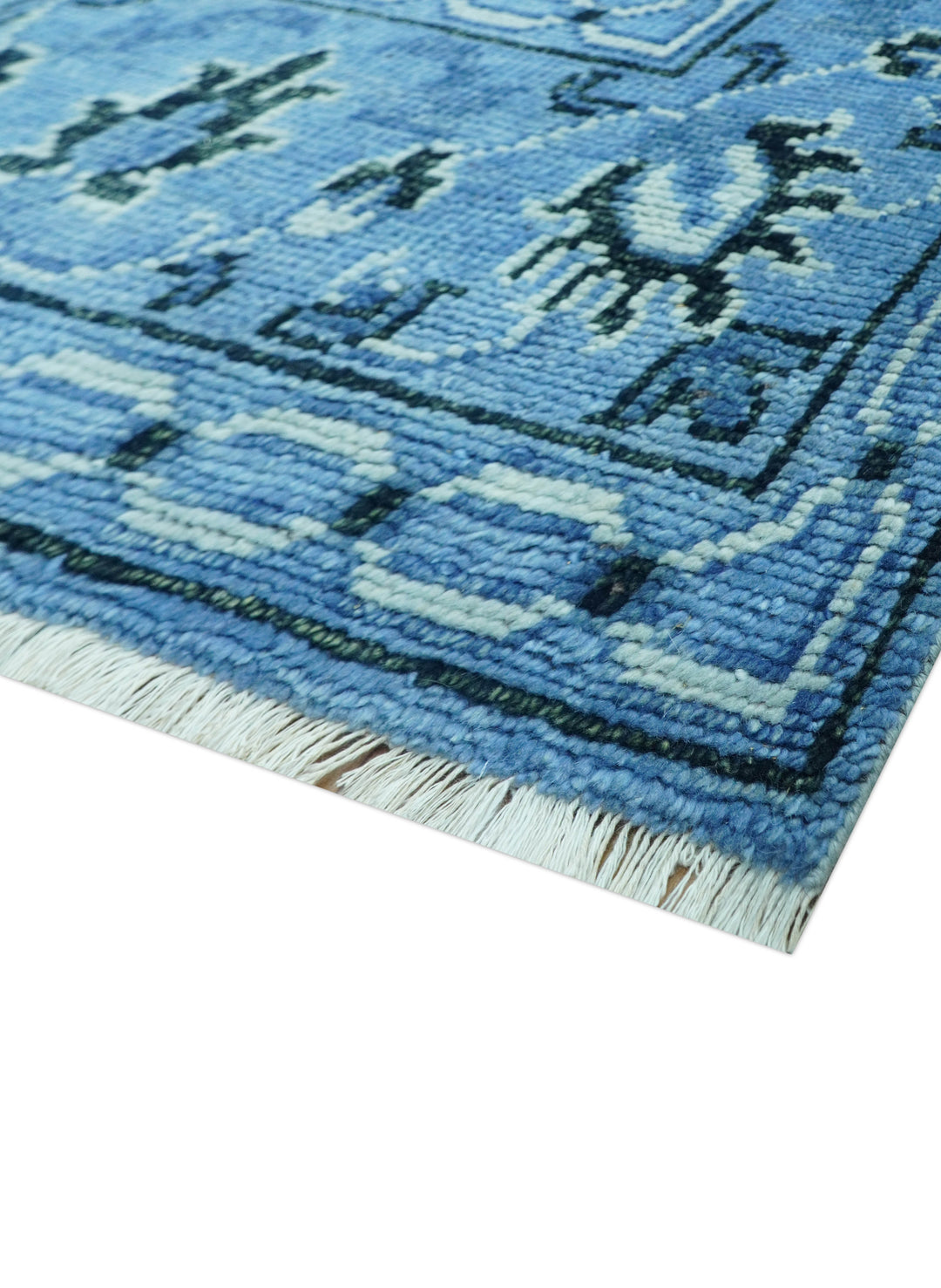 Custom Made Blue Traditional Persian Design Hand Knotted Wool Rug