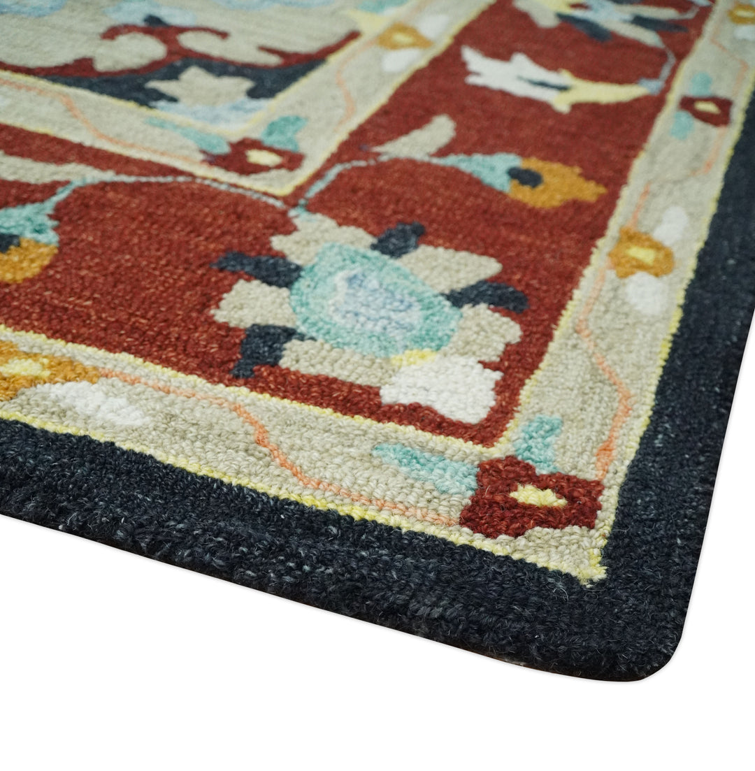 Ready to Ship 8x10 Traditional Charcoal And Maroon Hand Tufted Wool Rug