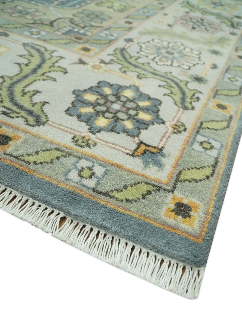 Antique Style Gray, Beige and Silver 9x12 Hand Knotted Traditional Medallion wool rug