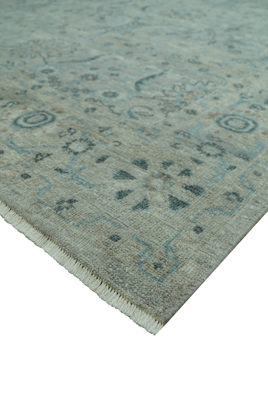 Custom Made Silver And Blue Traditional Oriental Design Hand knotted Wool Area Rug