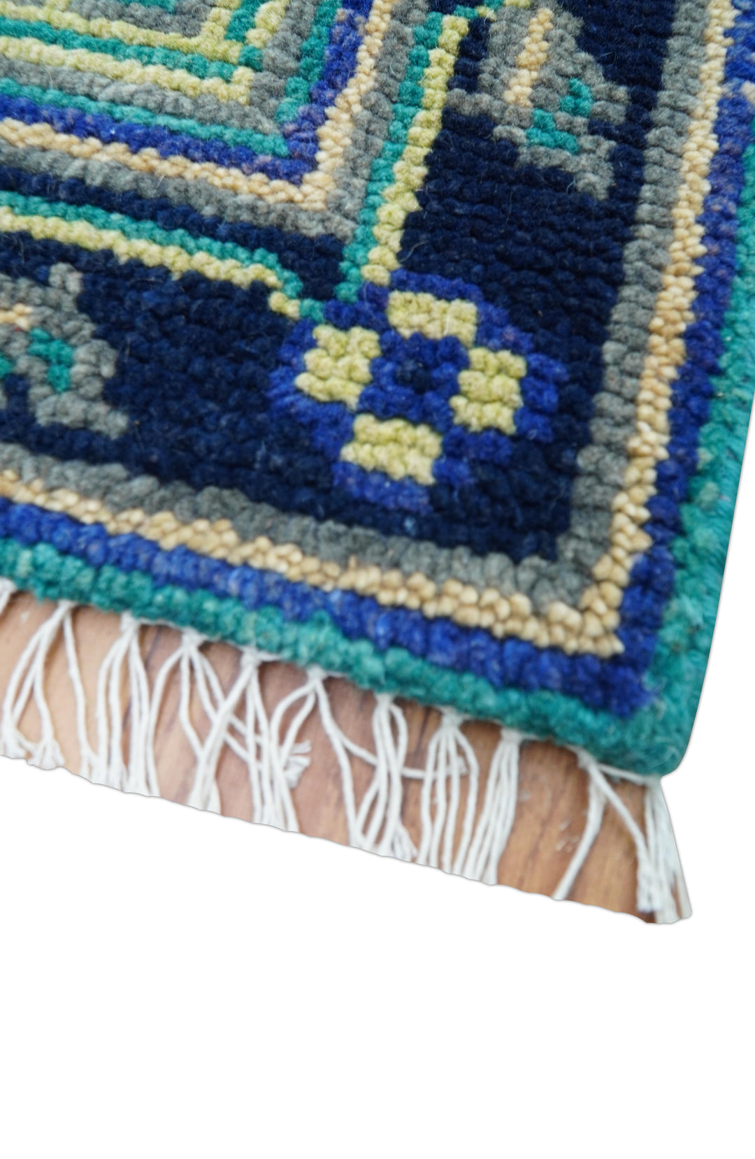 Traditional Khotan Design Teal Hand knotted 3x6 Wool Area Rug