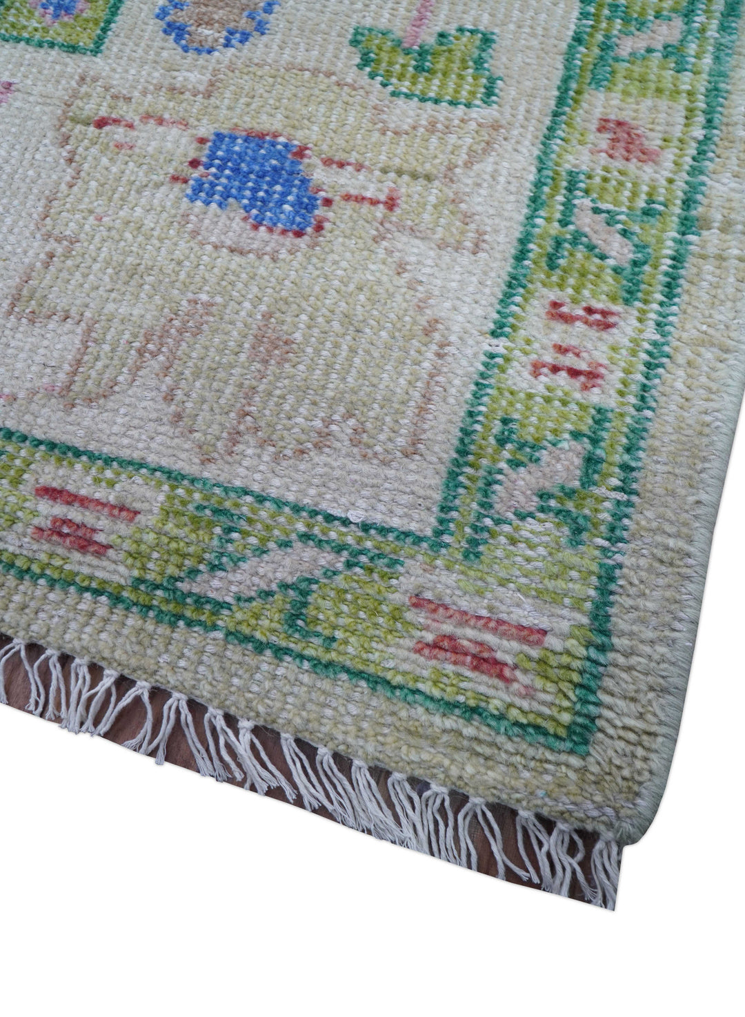 Quick Ship 8x10 Modern Oushak Design Beige And Blue Hand Knotted Rug