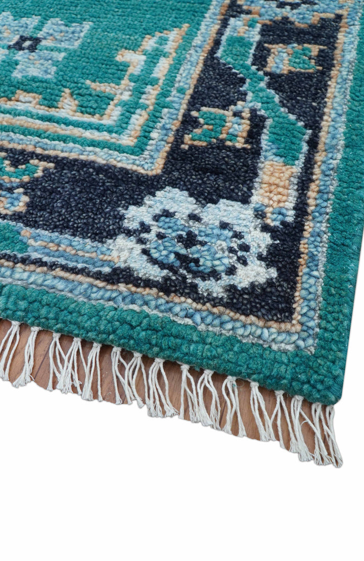 Hand knotted Teal Traditional Khotan Design 4x6 Wool Area Rug