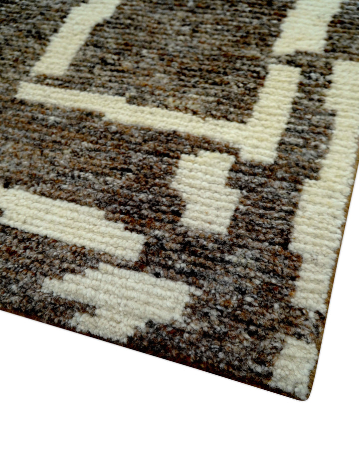 Custom Made Brown And Ivory Contemporary Hand Knotted Wool Area Rug