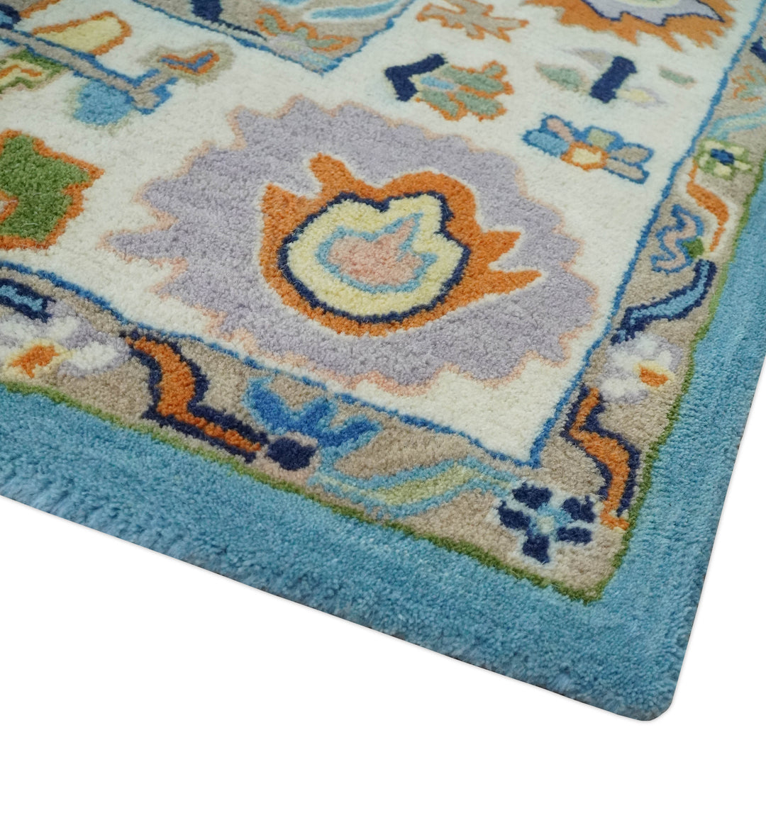 Quick Ship 2.6x6 Modern Oushak Blue And Ivory Hand Tufted Wool Rug