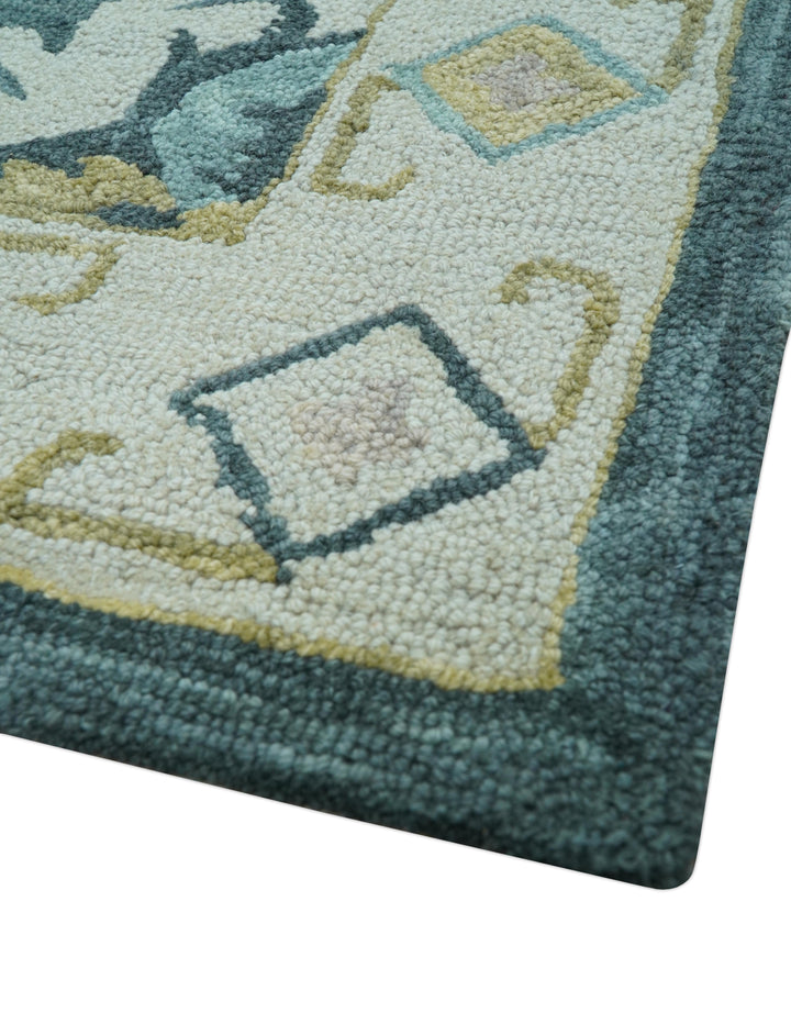 Taj Custom Made Teal Traditional Design Hand Tufted Wool Rug