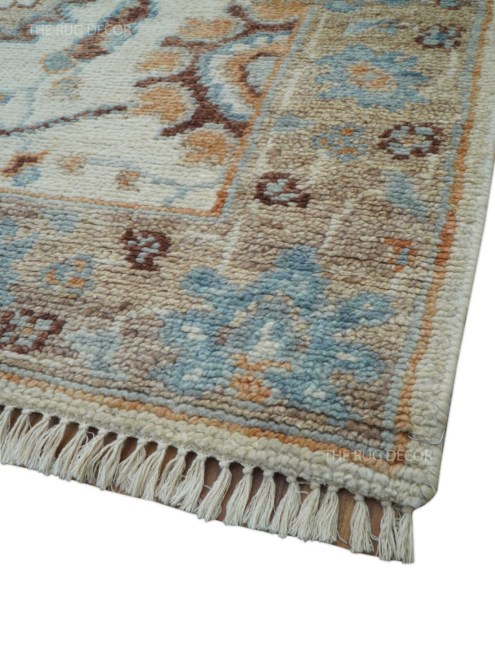 Custom Made Ivory And Camel Traditional Hand Knotted Wool Rug