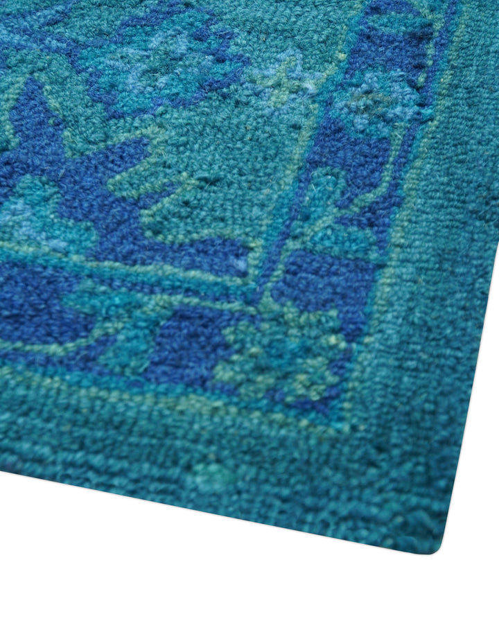 Custom Made Overdyed Traditional Oushak Blue Hand Tufted Wool Area Rug