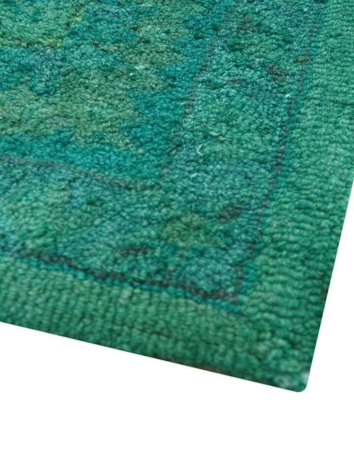Custom Made Overdyed Traditional Oushak Green Hand Tufted Wool Area Rug