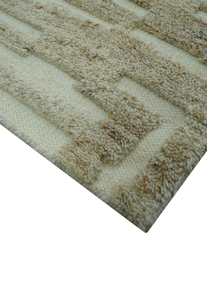 Custom Made Modern Contemporary Beige Hand Knotted Wool Area Rug