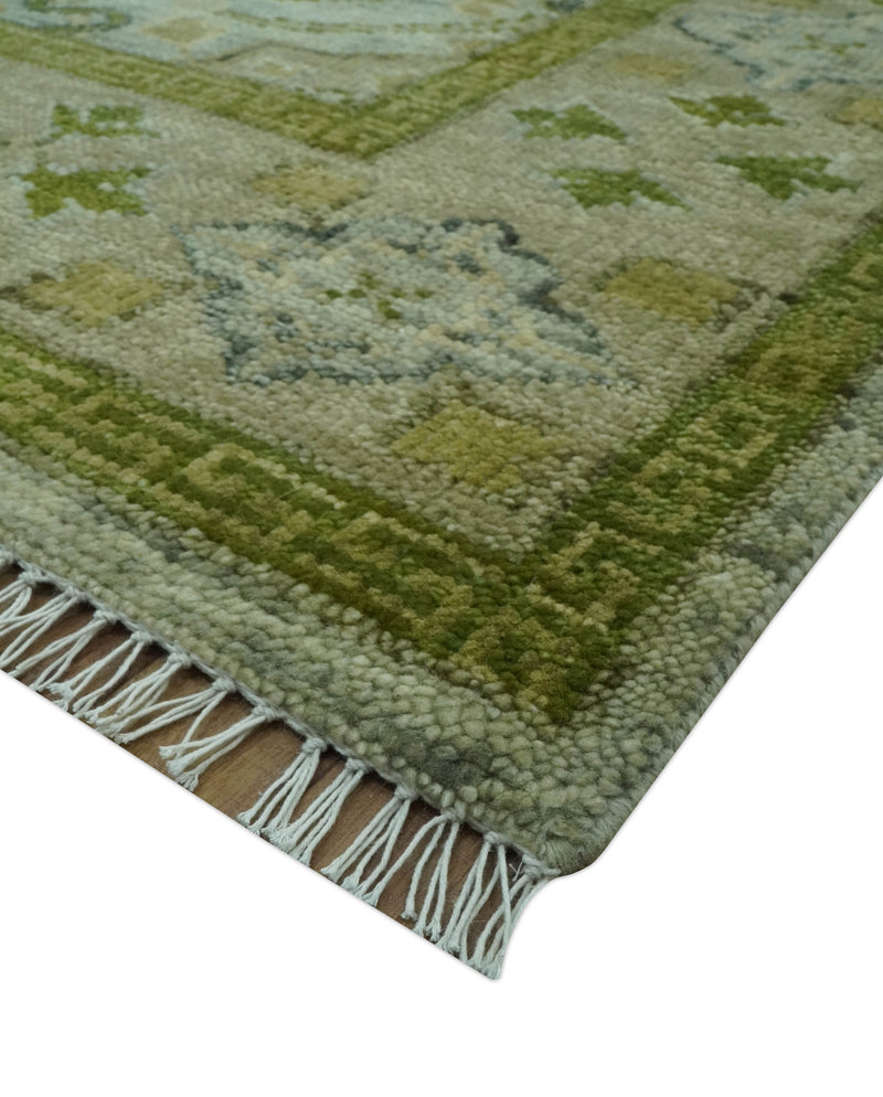 Silver, Olive and Green Traditional Floral Design Custom Made wool area rug