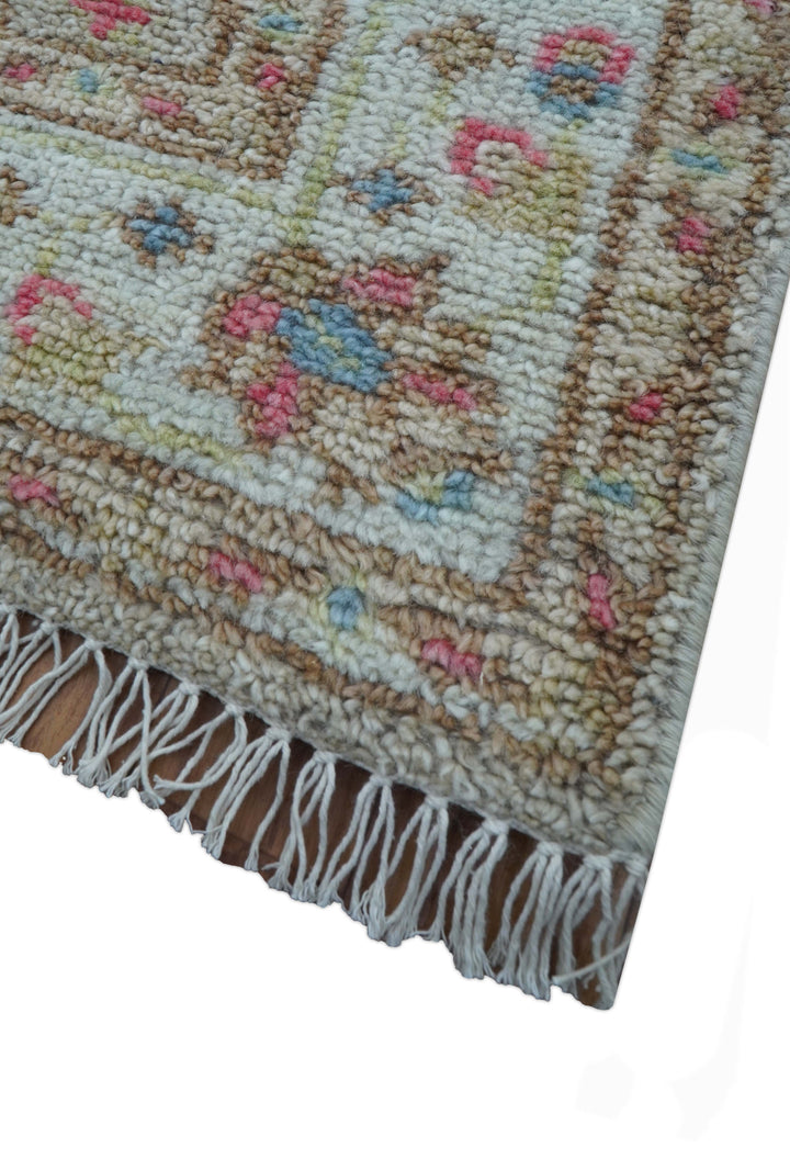 Traditional Oushak Design Beige And Blue 4x6 Hand knotted Wool Area Rug