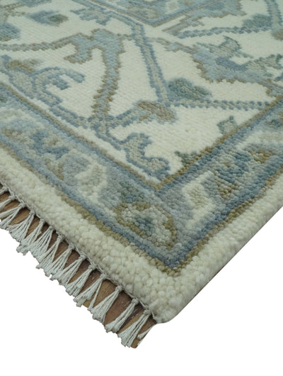 Custom Made Ivory, Gray and Olive Hand Knotted Oriental Oushak Wool area rug