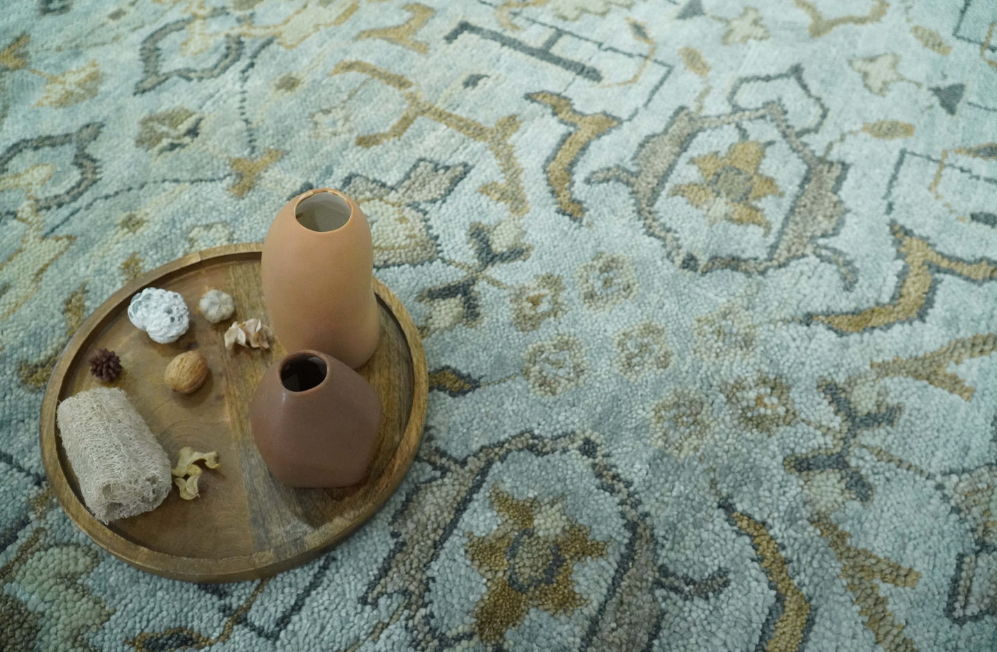 Blue and Beige Hand Knotted Traditional Oriental Oushak 8x10 wool area Rug