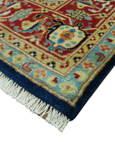 Fine Hand Knotted Brown, Blue and Rust Traditional Medallion 8x10 wool area rug