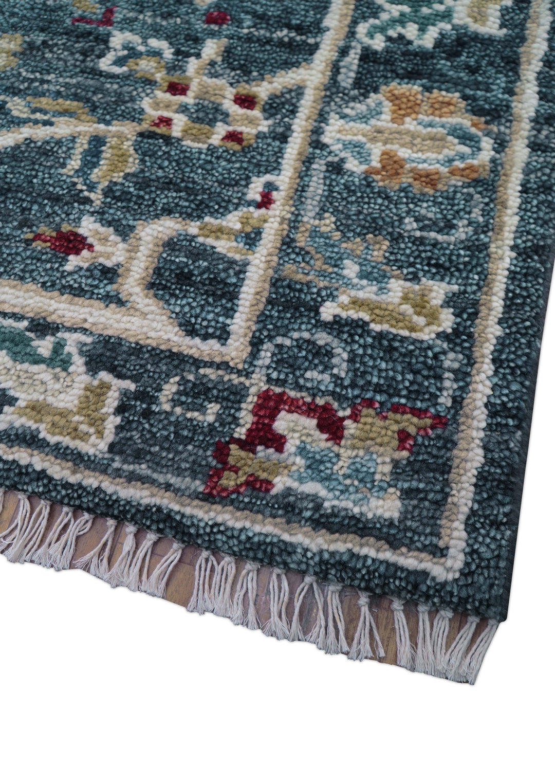 Custom Made Blue Traditional Turkish Design Hand Knotted Wool Rug