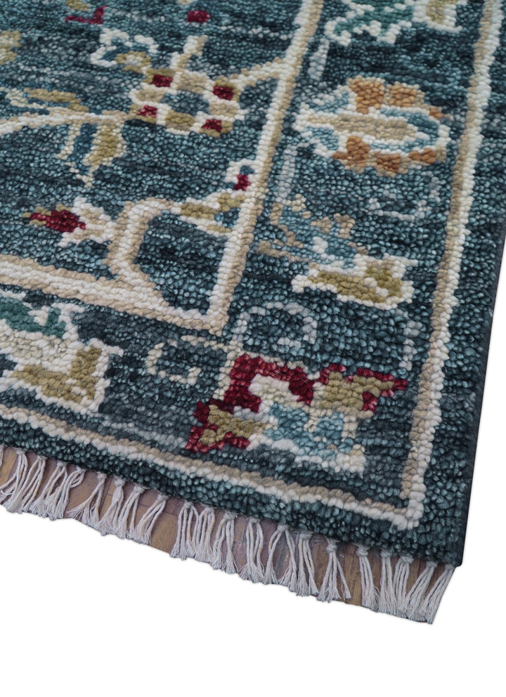 Custom Made Blue Traditional Turkish Design Hand Knotted Wool Rug
