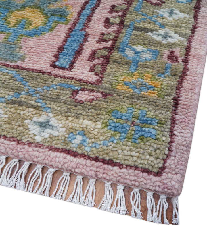 Quick Ship 2.6x8 Hand Knotted Tree of life Pink And Olive Wool Rug