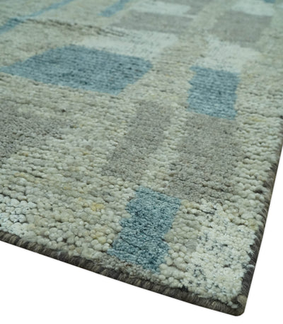 5x8 Olive, Teal and Brown Modern abstract Hand knotted wool Area Rug