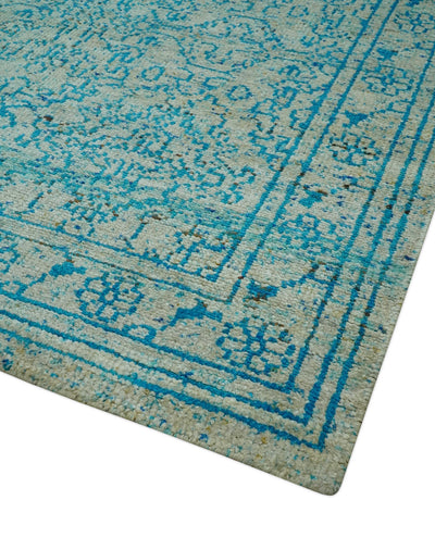 Antique Design 5x8 Blue and Beige Traditional Hand knotted wool rug