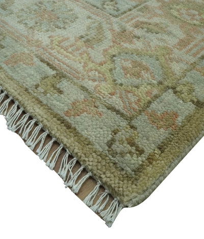 Custom Made Silver, Olive and Peach Hand Knotted Traditional wool area rug