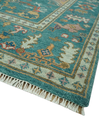 Hand Knotted Teal Traditional Oushak 8x10.4 wool area rug