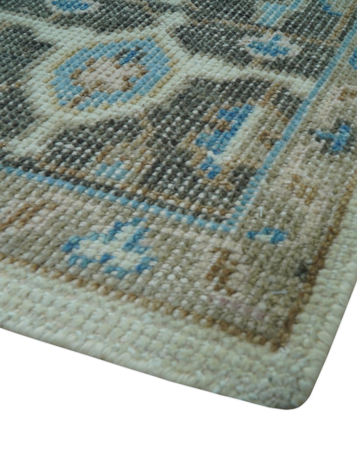 Custom Made Hand Knotted Beige and Blue Traditional Turkish Wool Area Rug