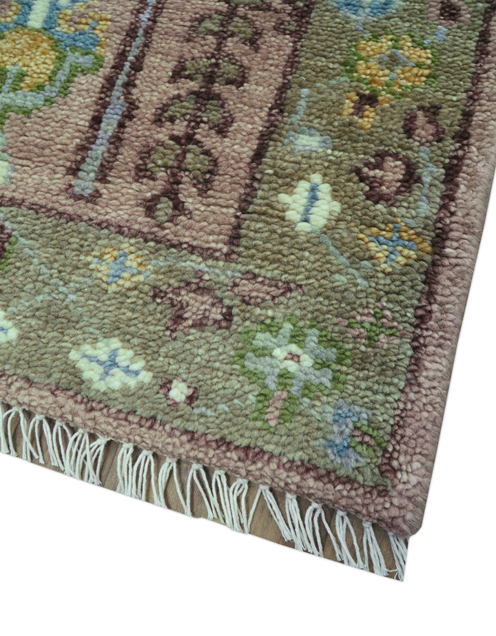 In stock 3x9 Tree of life Pink And Olive Hand Knotted Wool Rug
