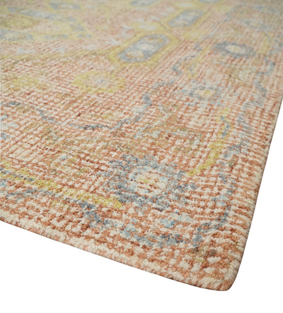 5x8 Peach, Beige and Charcoal Traditional Heriz Hand Tufted Farmhouse Wool Area Rug