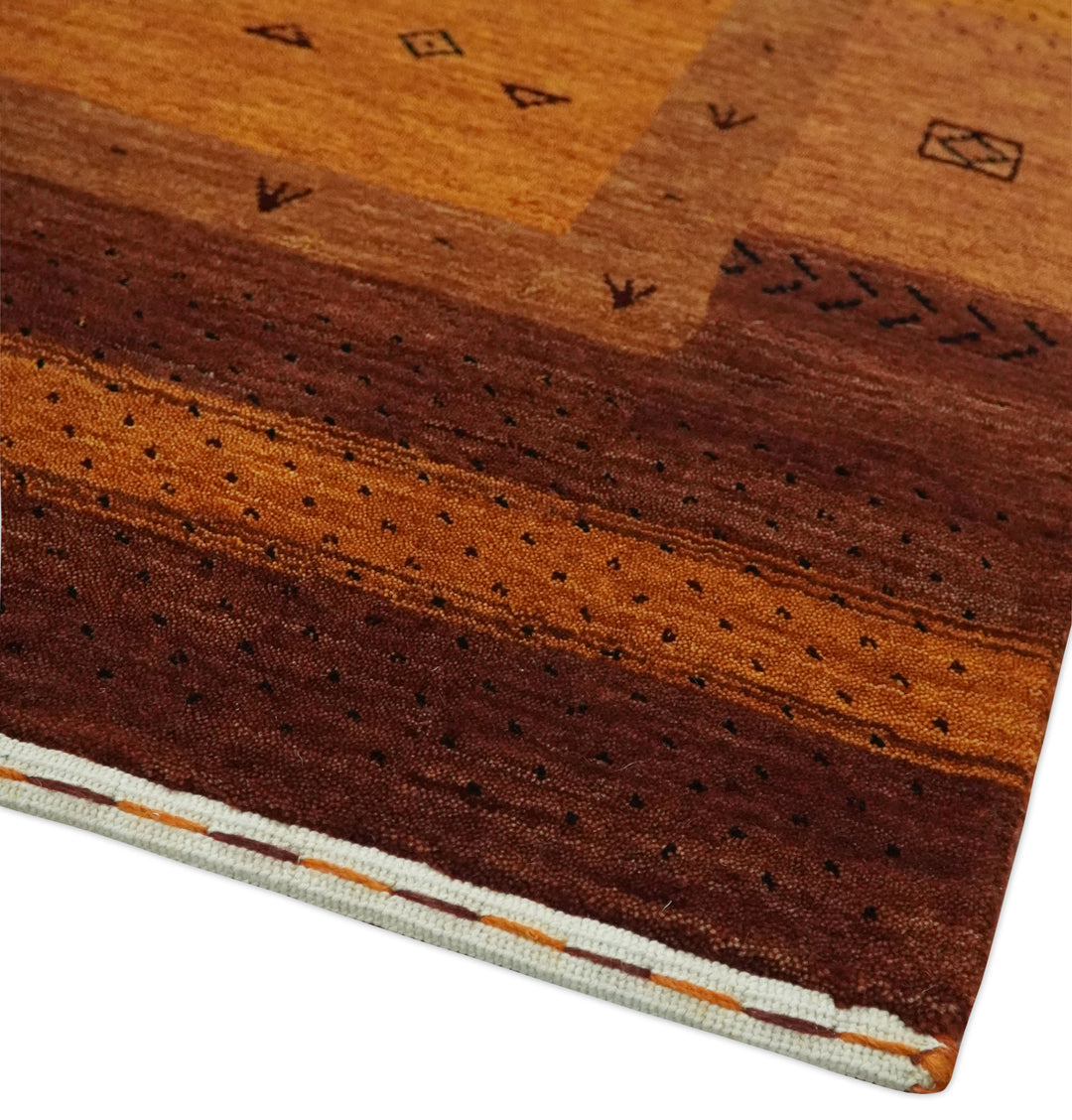 Geometrical Stripes Design Rust and Brown Hand loom wool Area Rug – The ...