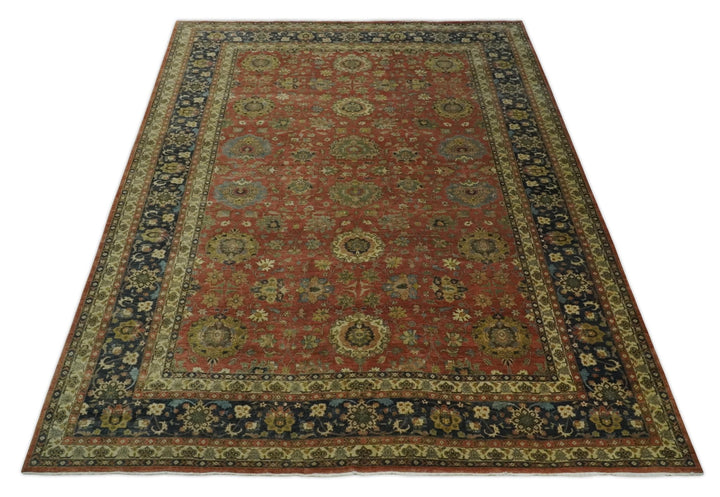 9x12 and 10x14 Hand Knotted Rust, Charcoal and Beige Traditional Wool Rug - The Rug Decor