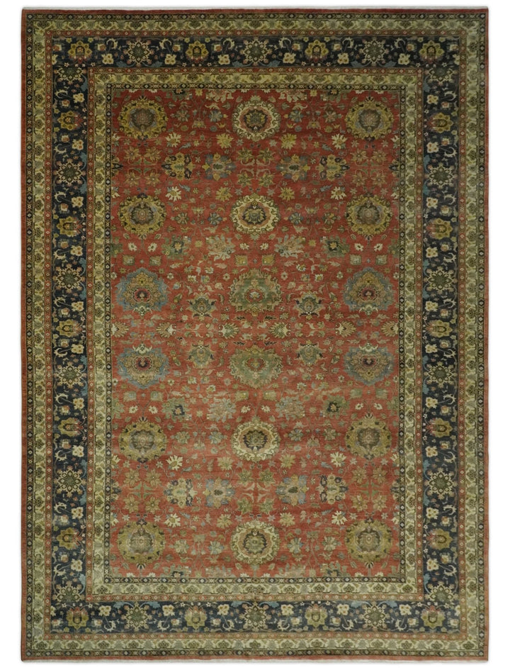 9x12 and 10x14 Hand Knotted Rust, Charcoal and Beige Traditional Wool Rug - The Rug Decor