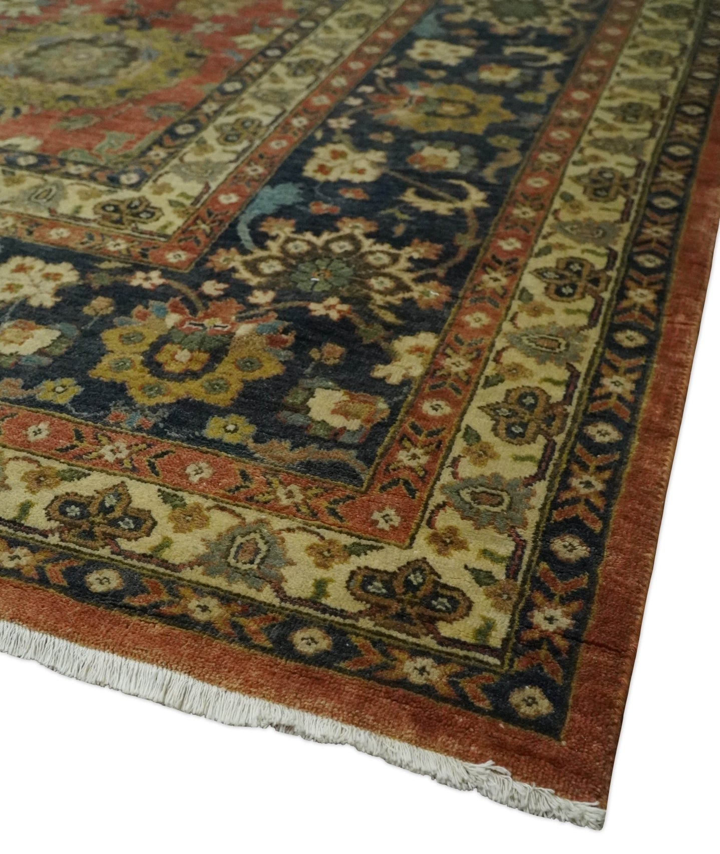 9x12 and 10x14 Hand Knotted Rust, Charcoal and Beige Traditional Wool Rug - The Rug Decor