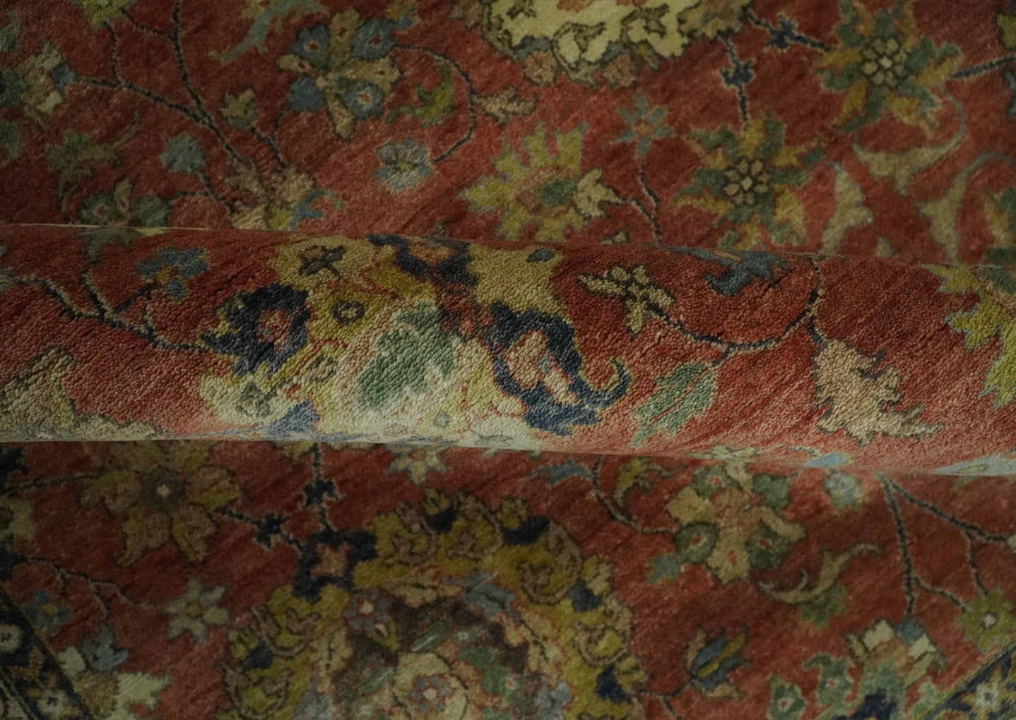 9x12 and 10x14 Hand Knotted Rust, Charcoal and Beige Traditional Wool Rug - The Rug Decor