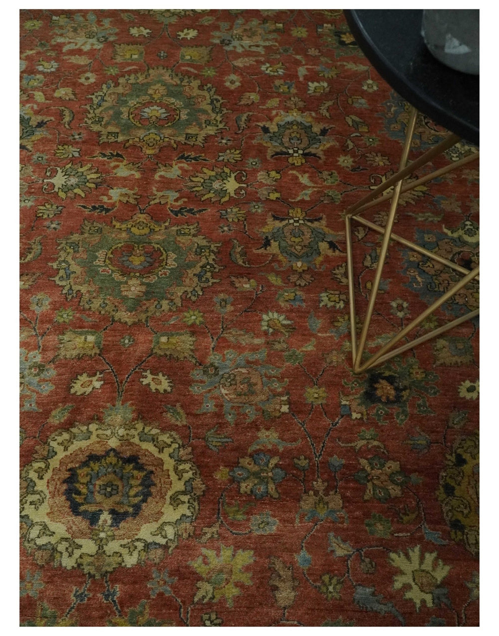 9x12 and 10x14 Hand Knotted Rust, Charcoal and Beige Traditional Wool Rug - The Rug Decor