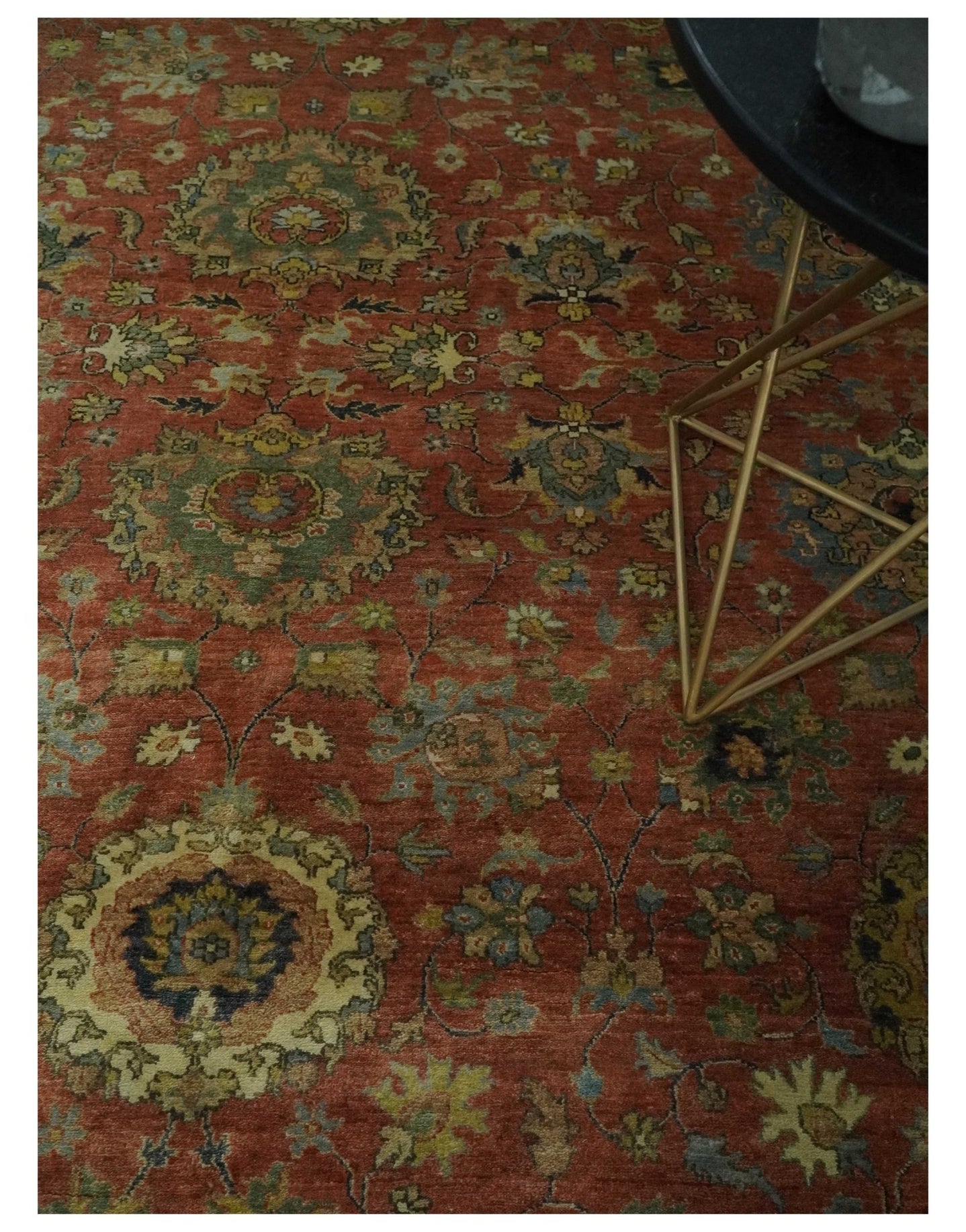 9x12 and 10x14 Hand Knotted Rust, Charcoal and Beige Traditional Wool Rug - The Rug Decor