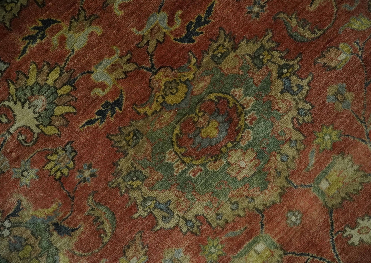 9x12 and 10x14 Hand Knotted Rust, Charcoal and Beige Traditional Wool Rug - The Rug Decor