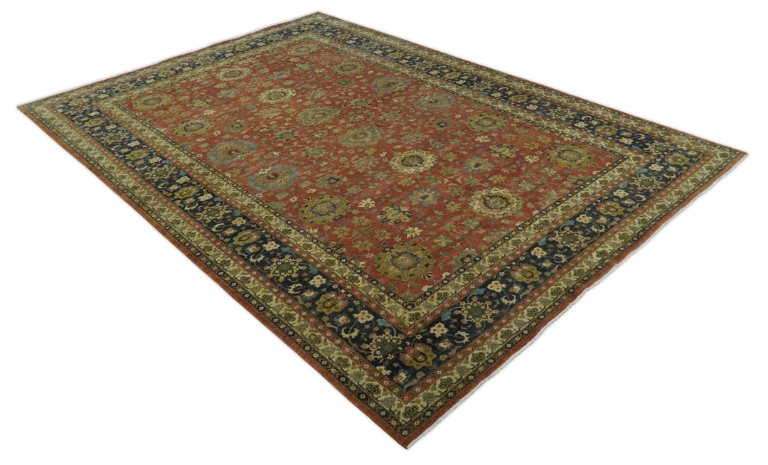 9x12 and 10x14 Hand Knotted Rust, Charcoal and Beige Traditional Wool Rug - The Rug Decor