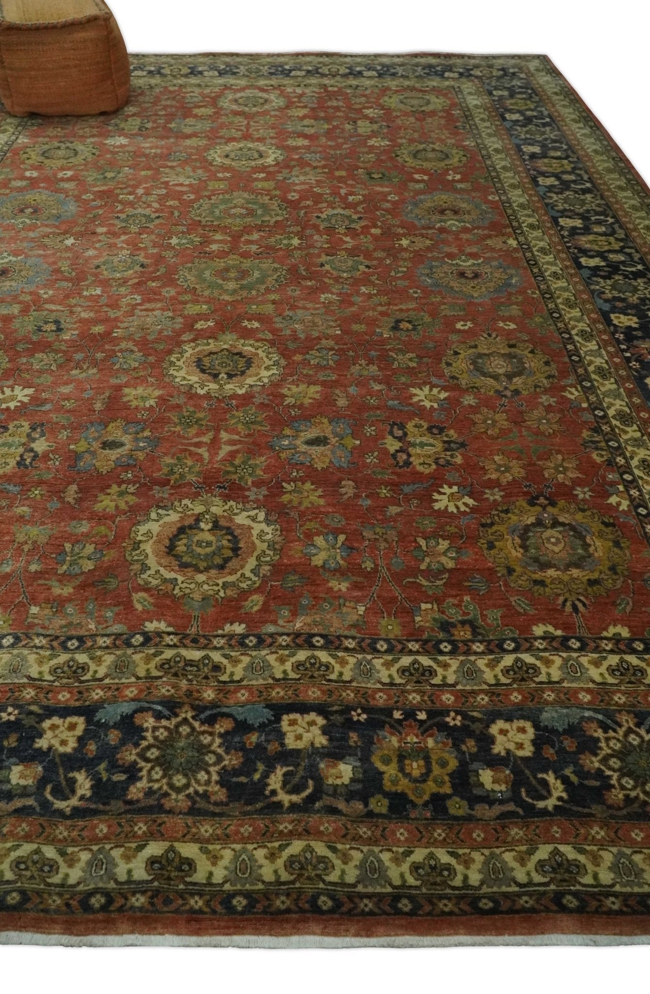 9x12 and 10x14 Hand Knotted Rust, Charcoal and Beige Traditional Wool Rug - The Rug Decor