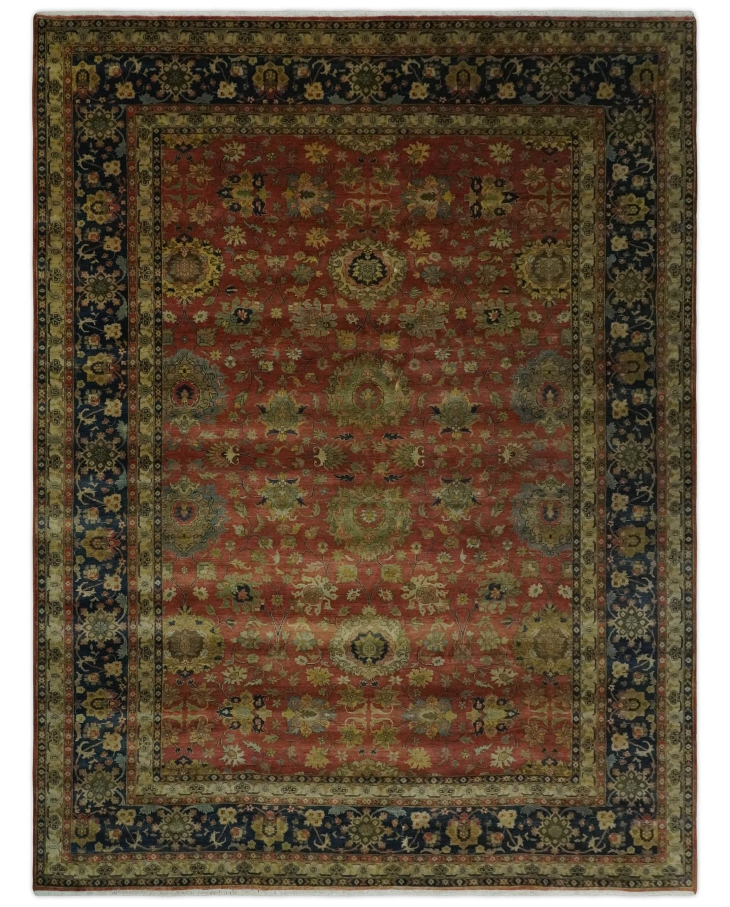 9x12 and 10x14 Hand Knotted Rust, Charcoal and Beige Traditional Wool Rug - The Rug Decor